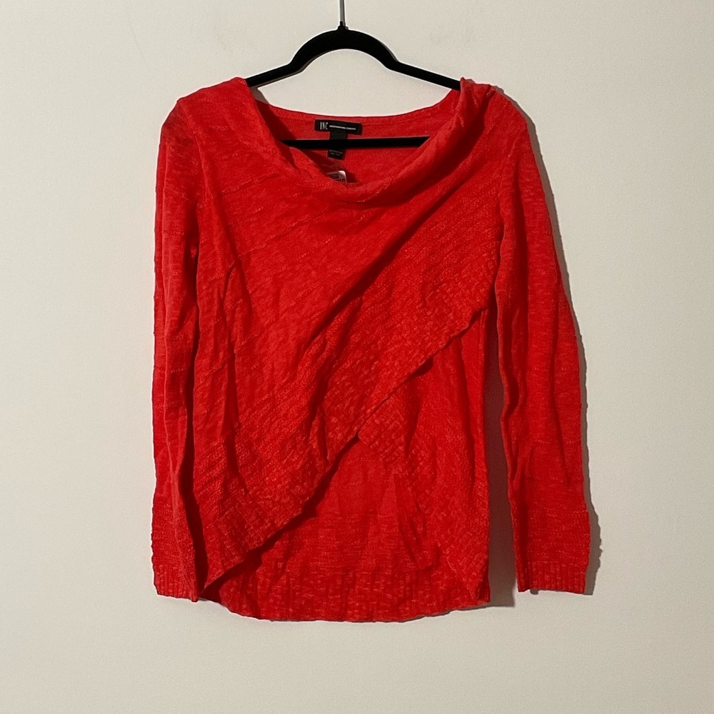INC International Concepts Red Draped Long-Sleeve Top